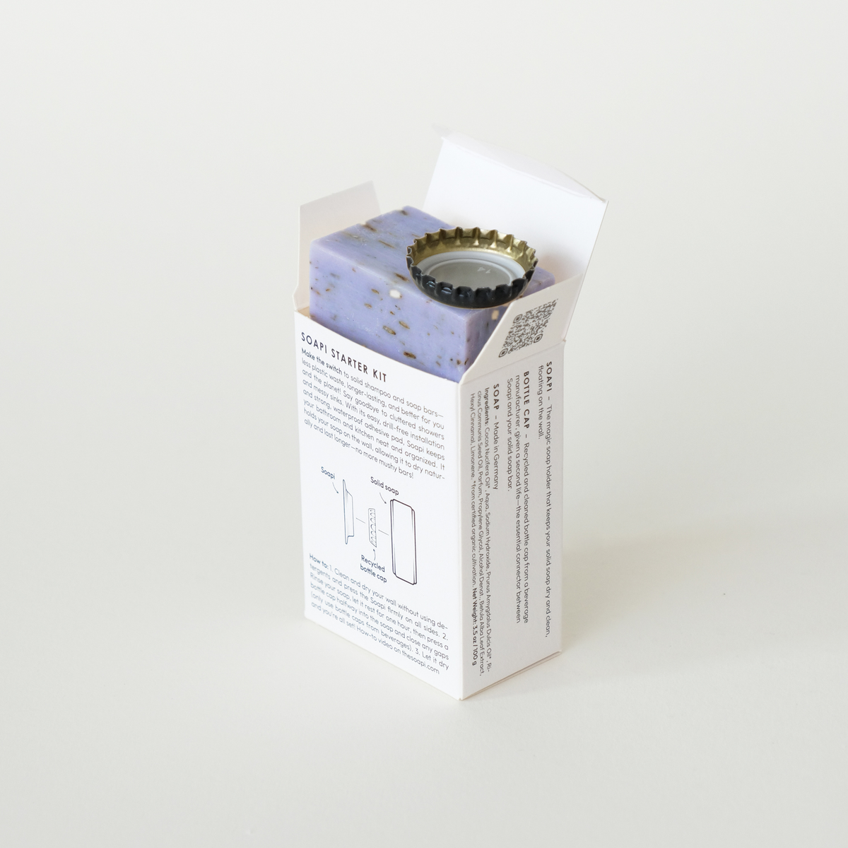 Soapi Starter-Kit mit Seifenhalter mit Magnet, Lavendelseife und Kronkorken
