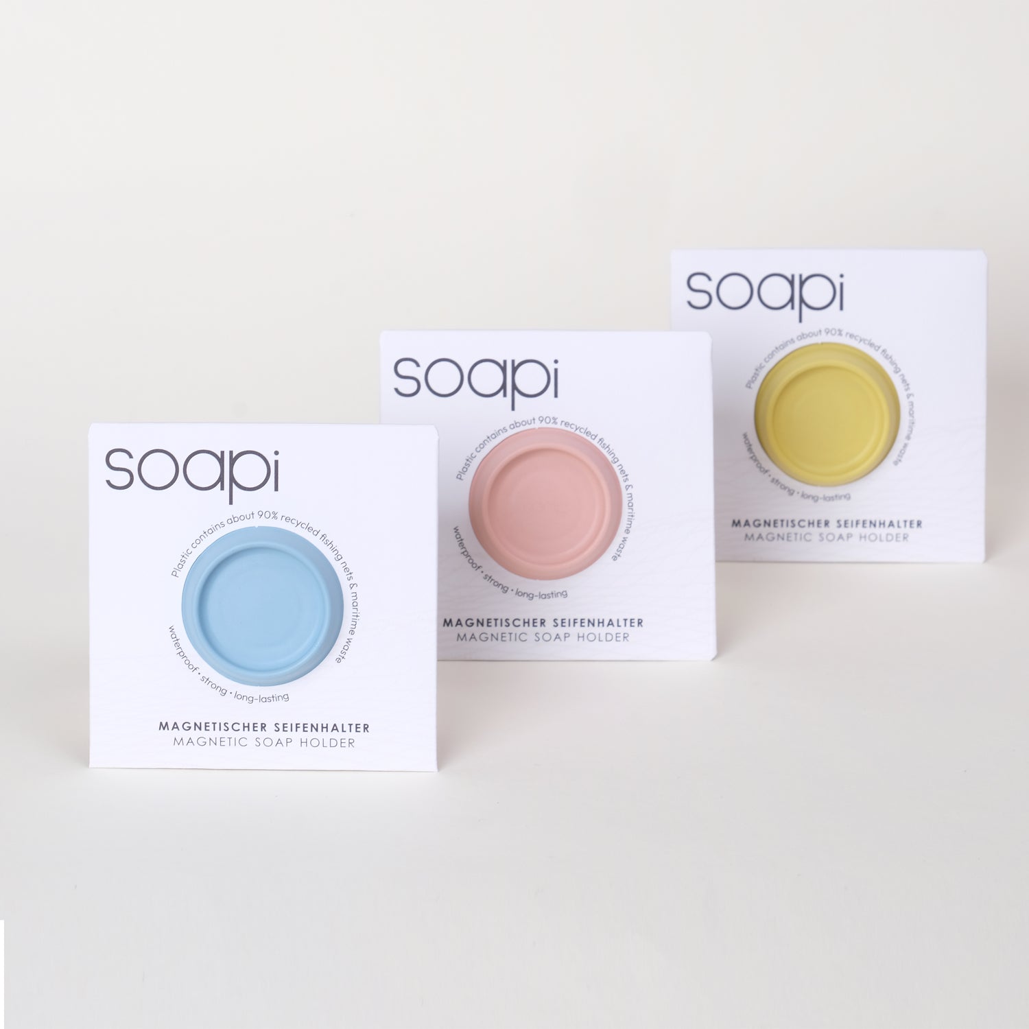 Soapi Trio - Magnetseifenhalter Set - Pfirsich, Gelb, Hellblau