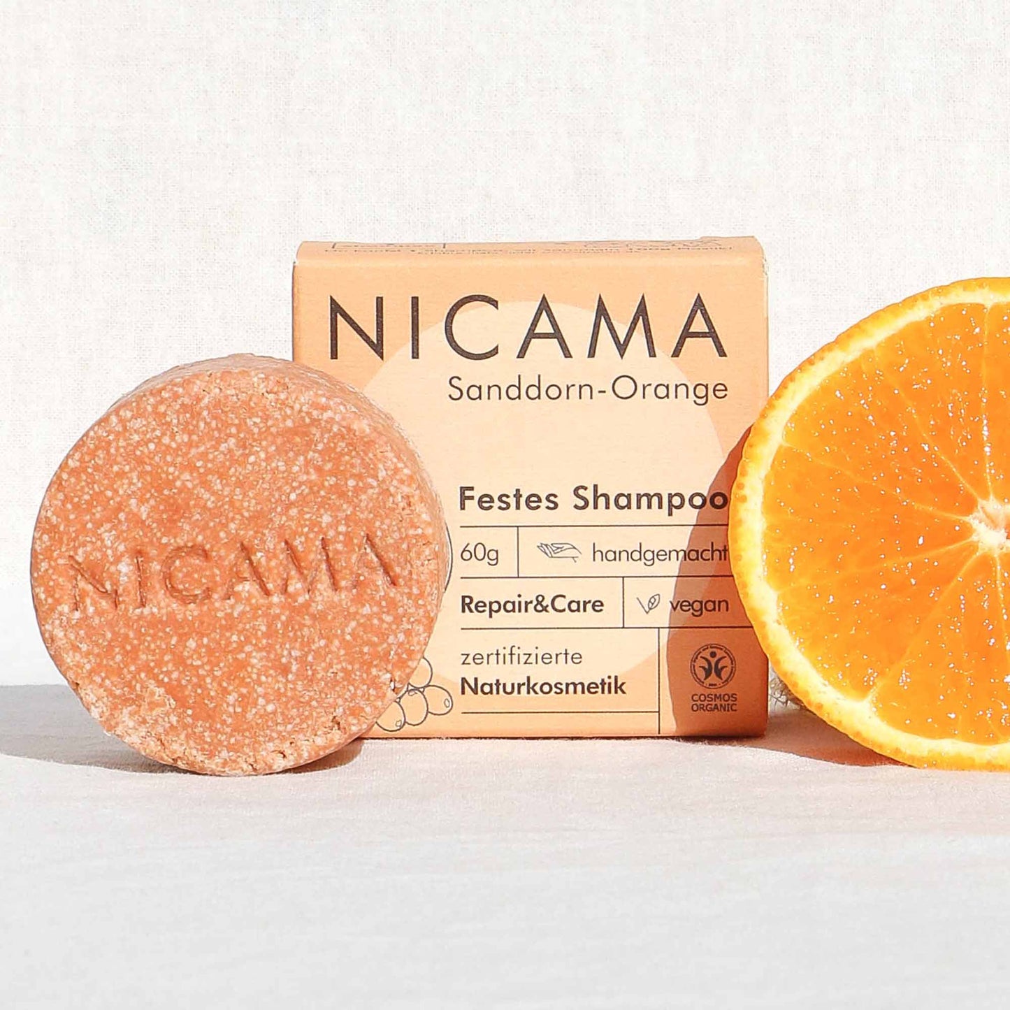 🇩🇪 Festes Shampoo von Nicama - Sanddorn-Orange