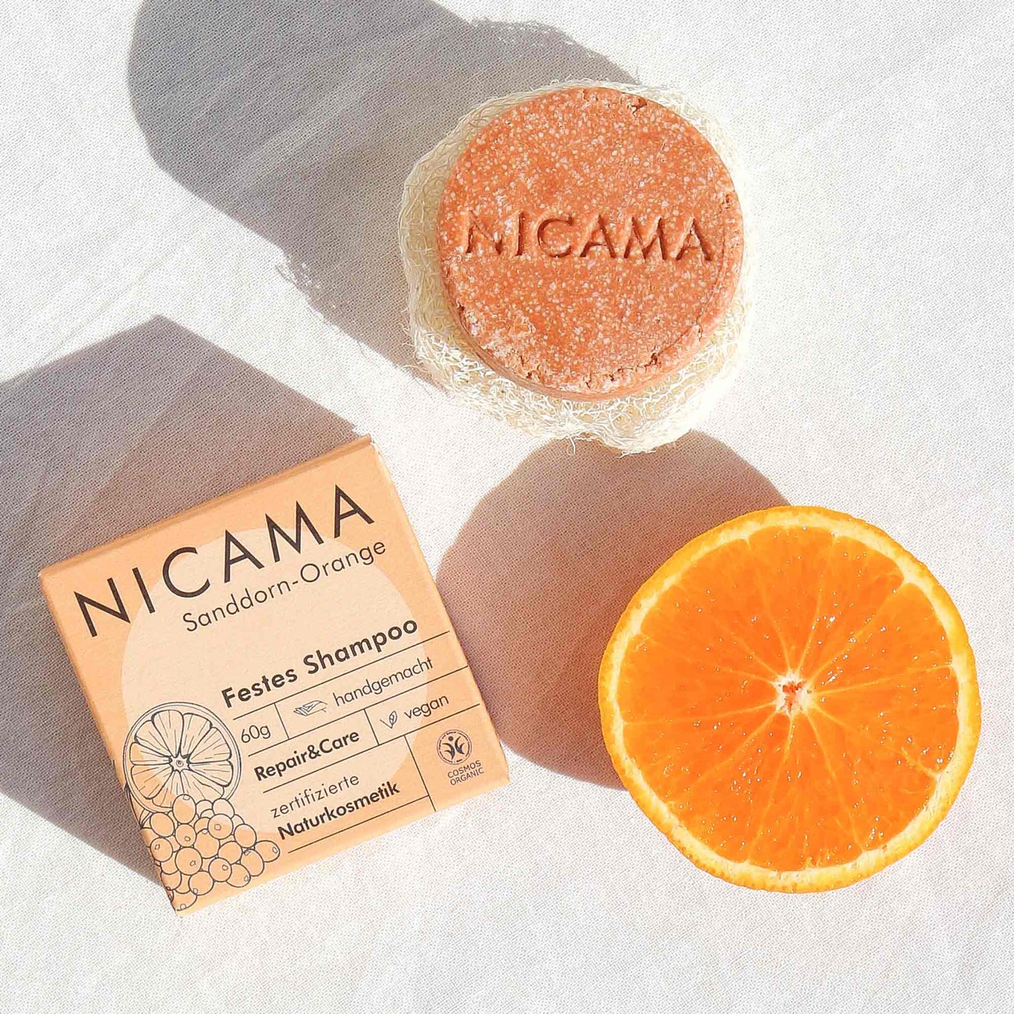 🇩🇪 Festes Shampoo von Nicama - Sanddorn-Orange